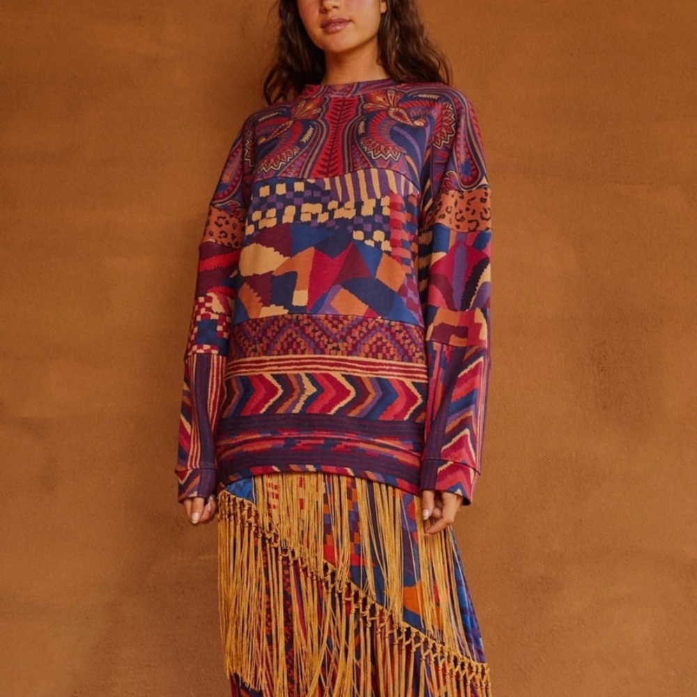 FARM RIO mix print tunic sweatshirt